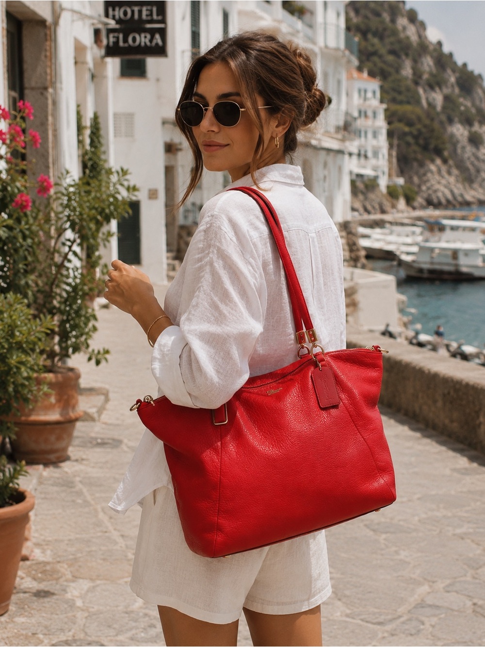 Coach Kelsey Pebbled Leather Satchel Red Orange Crossbody Tote Bag EUC